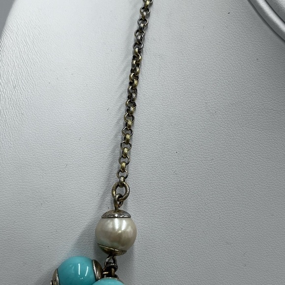 J. Crew Funfetti Aqua Faux‎ Pearl Turquoise Beaded Bauble Cluster Bib Necklace - Picture 12 of 16
